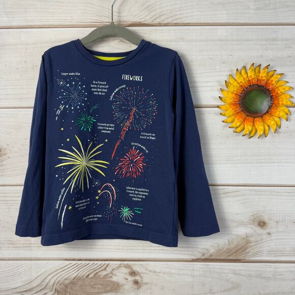 Mini Boden Glowing Fireworks Long Sleeve Graphic T-Shirt Size 4-5Y - Picture 1 of 3